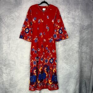 Vintage 70s JCPenney Womens Red Floral Robe Housecoat pockets sz M‎ Mrs. Roper